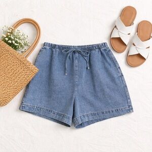 NWT H&M Elastic Waist Denim Shorts Drawstring Cotton Casual Summer Size Small